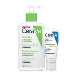CeraVe Morning Face Routine for Dry Skin, Hydrating Cleanser & Moisturiser with SPF50