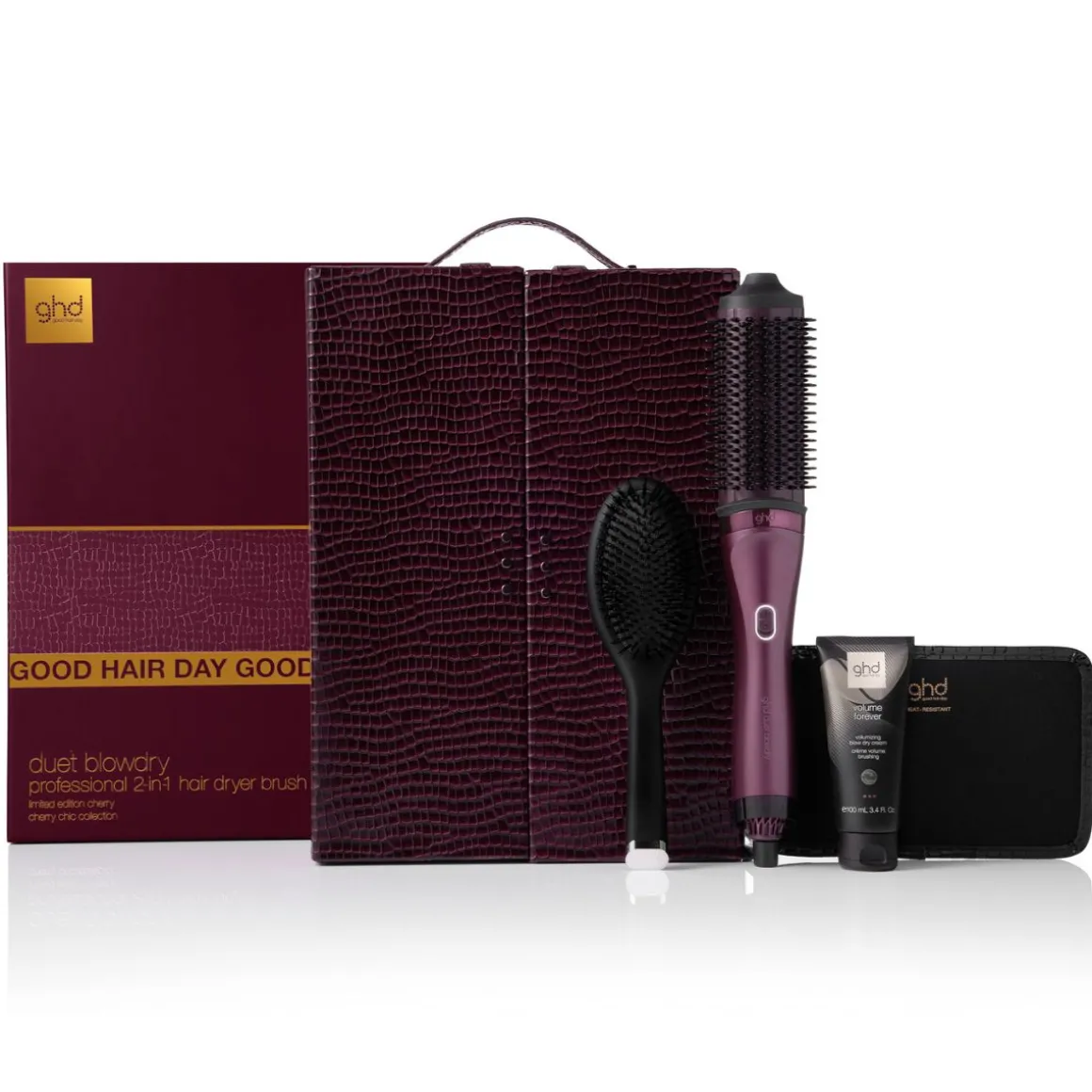 Ghd Duet Blowdry in Cherry with Volume Forever & Dressing Brush