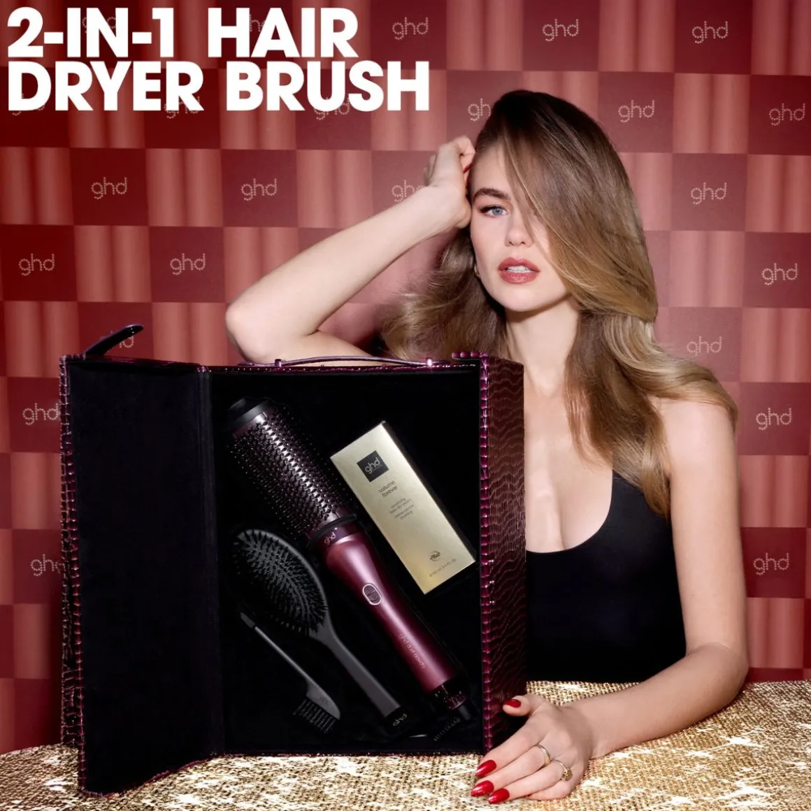 Ghd Duet Blowdry in Cherry with Volume Forever & Dressing Brush