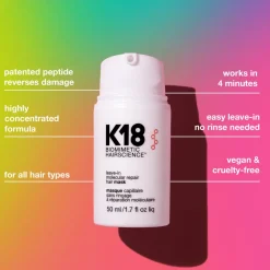 K18 Leave-in Molecular Repair Hair Mask 50ml with FREE K18 HeatBounce Heat Protection 15ml