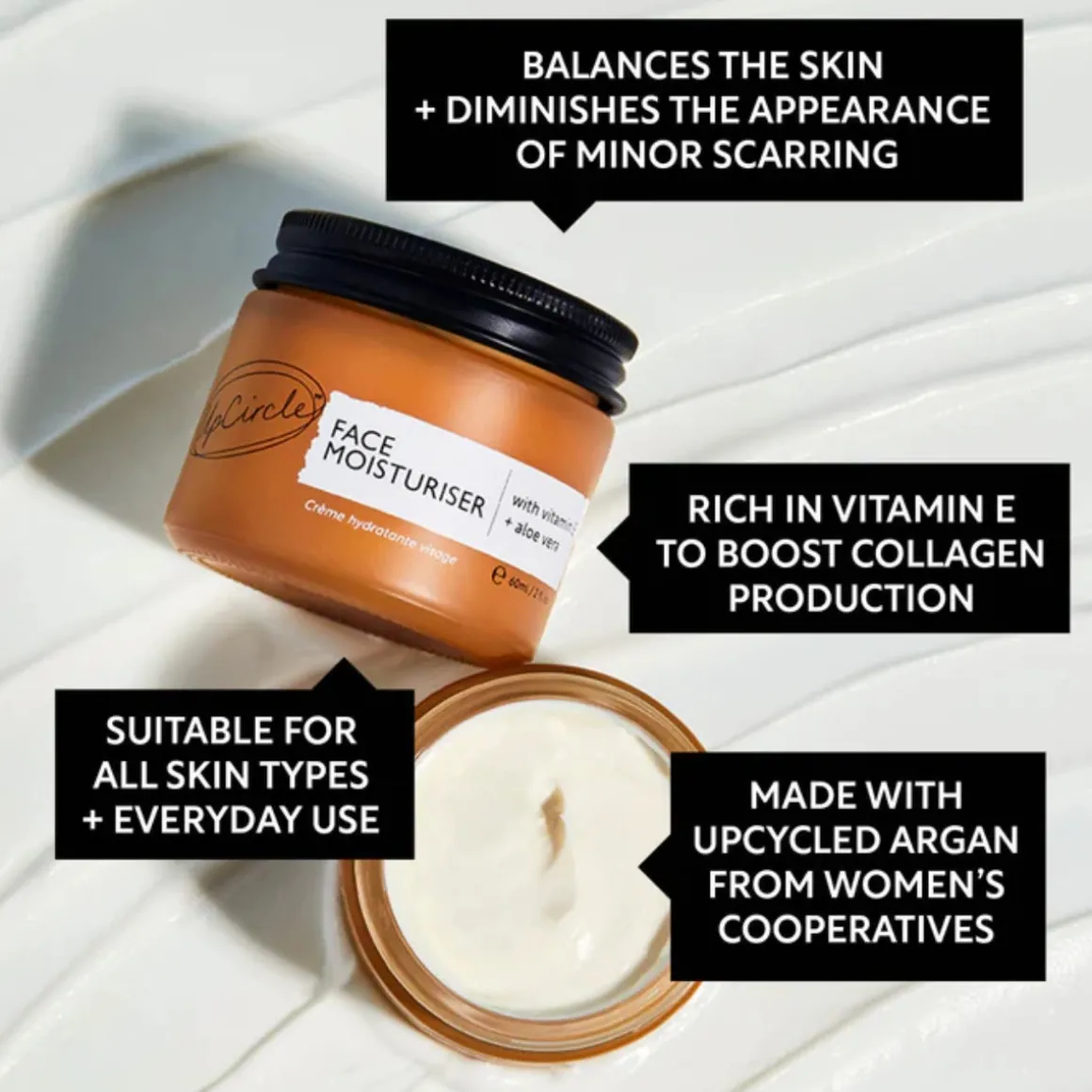 UpCircle Beauty Face Moisturiser with Vitamin E + Aloe Vera 60ml